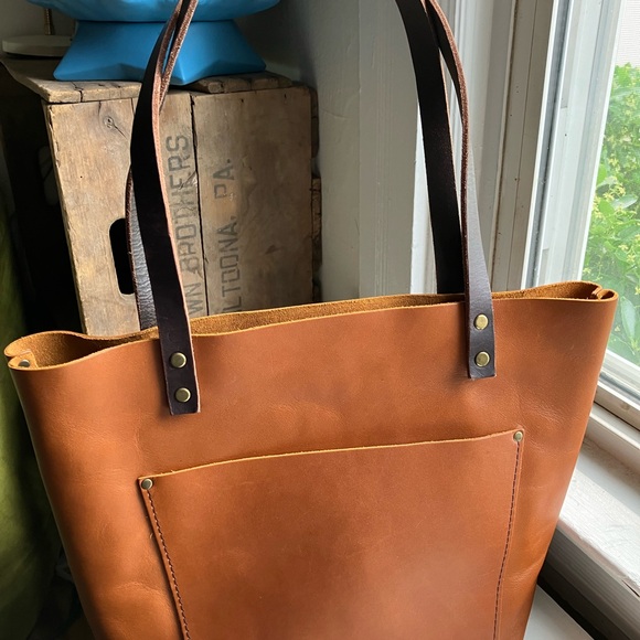 HONEY 🍯 Portland Leather Goods medium classic tote Grizzly handles Modified - Picture 2 of 6